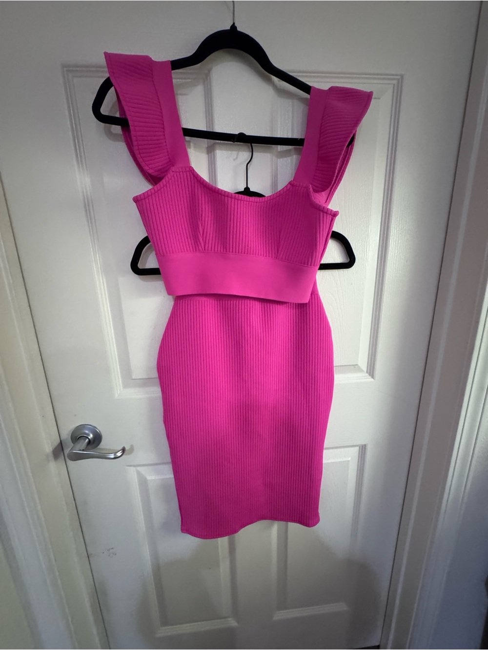 Bright Pink Sleeveless Ribbed Bodycon two pieces set